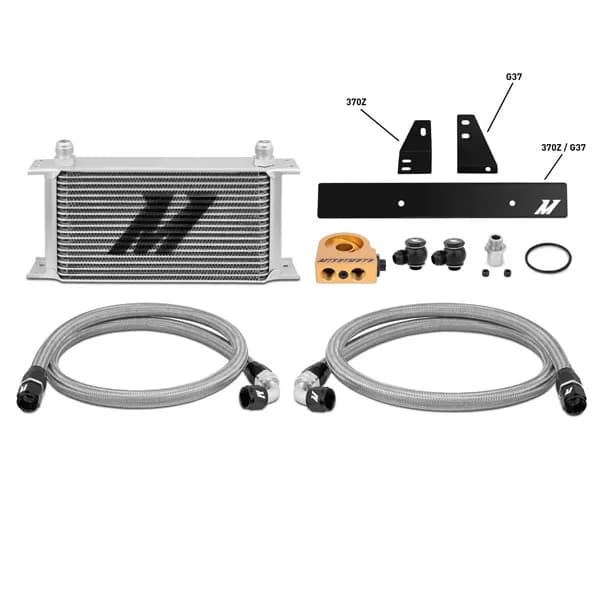 Chłodnica oleju Mishimoto MMOC-370Z-09T z podstawką z termostatem Nissan 370Z VQ37HR (srebrna) — zdjęcie 1